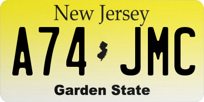 NJ license plate A74JMC