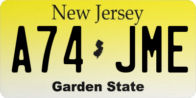 NJ license plate A74JME