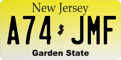 NJ license plate A74JMF