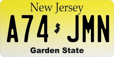 NJ license plate A74JMN