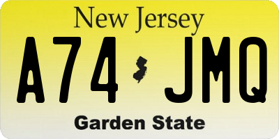 NJ license plate A74JMQ