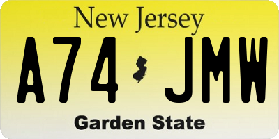 NJ license plate A74JMW