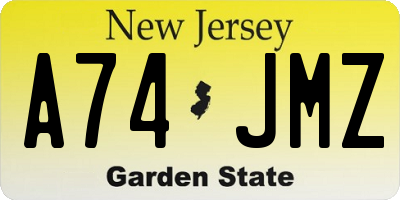 NJ license plate A74JMZ
