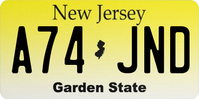 NJ license plate A74JND