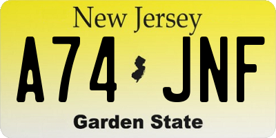 NJ license plate A74JNF