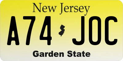 NJ license plate A74JOC