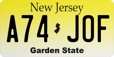 NJ license plate A74JOF