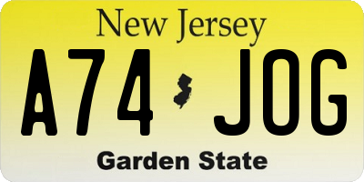 NJ license plate A74JOG