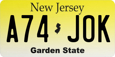 NJ license plate A74JOK