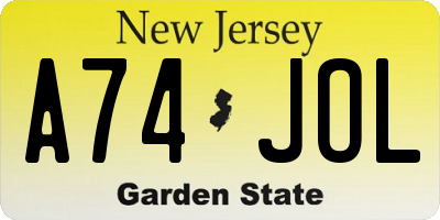 NJ license plate A74JOL
