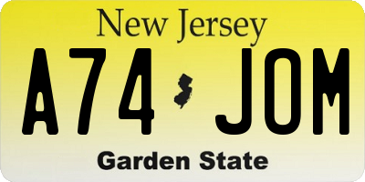 NJ license plate A74JOM