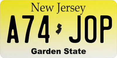 NJ license plate A74JOP