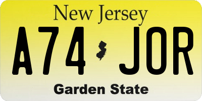 NJ license plate A74JOR