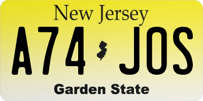 NJ license plate A74JOS