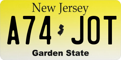 NJ license plate A74JOT