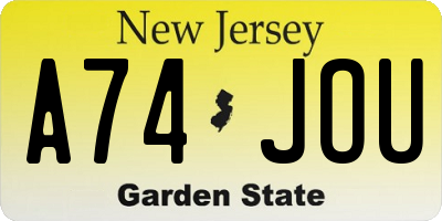 NJ license plate A74JOU