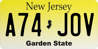 NJ license plate A74JOV