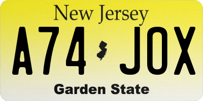 NJ license plate A74JOX