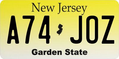 NJ license plate A74JOZ