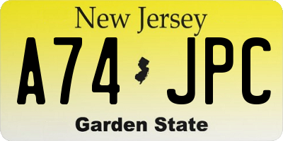 NJ license plate A74JPC