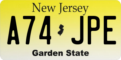 NJ license plate A74JPE