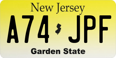 NJ license plate A74JPF