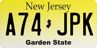 NJ license plate A74JPK