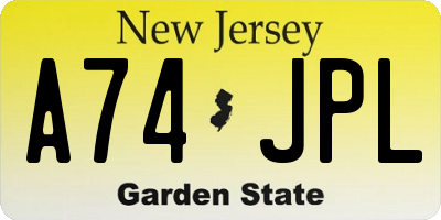 NJ license plate A74JPL