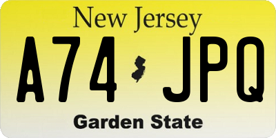 NJ license plate A74JPQ