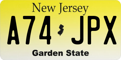 NJ license plate A74JPX