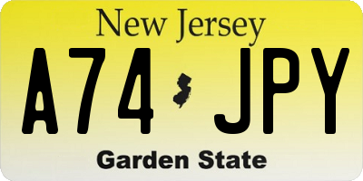 NJ license plate A74JPY