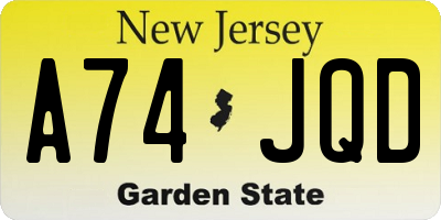 NJ license plate A74JQD