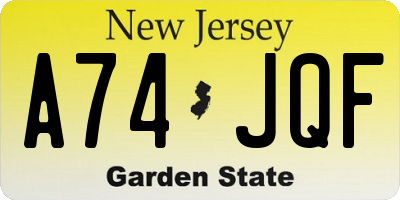 NJ license plate A74JQF