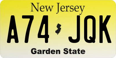NJ license plate A74JQK