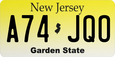 NJ license plate A74JQO