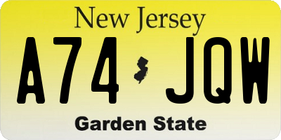 NJ license plate A74JQW