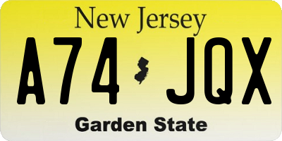 NJ license plate A74JQX