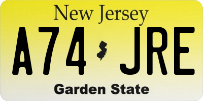 NJ license plate A74JRE