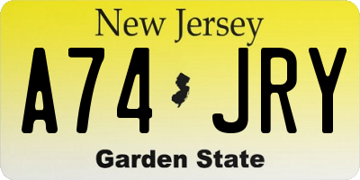 NJ license plate A74JRY