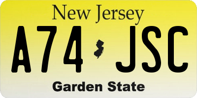 NJ license plate A74JSC