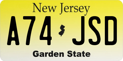 NJ license plate A74JSD