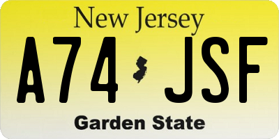 NJ license plate A74JSF