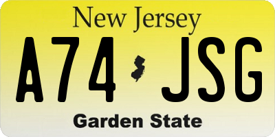 NJ license plate A74JSG