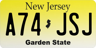 NJ license plate A74JSJ