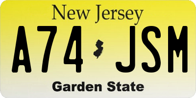 NJ license plate A74JSM