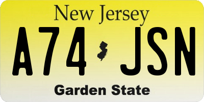 NJ license plate A74JSN