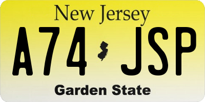 NJ license plate A74JSP