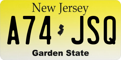 NJ license plate A74JSQ
