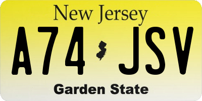 NJ license plate A74JSV