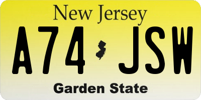 NJ license plate A74JSW